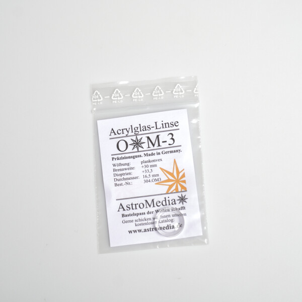 OptiMedia Acrylglas-Linse OM3, Ø 16,5 mm, f = 30 mm
