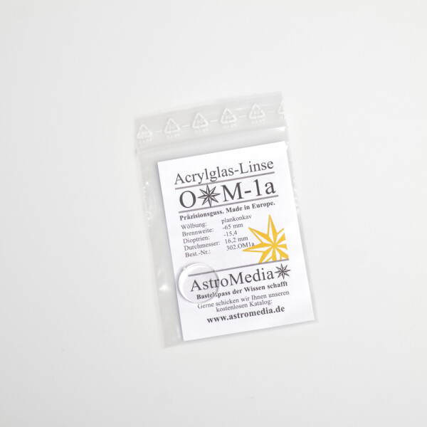 OptiMedia Acrylglas-Linse OM1a, Ø 16,2 mm, f = -65 mm